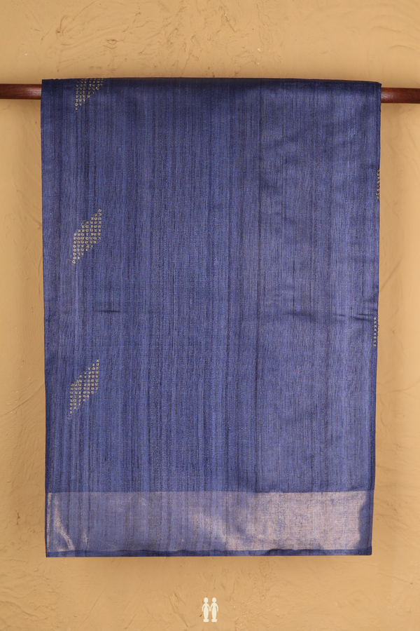 Tussar Silk Saree In Blue With Threadwork Buttas