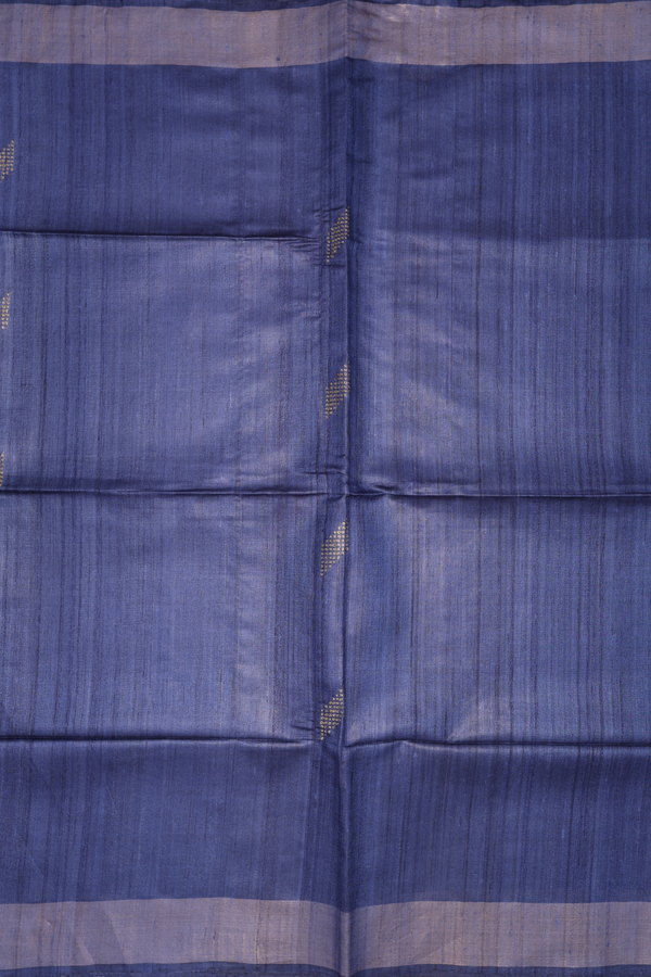 Tussar Silk Saree In Blue With Threadwork Buttas