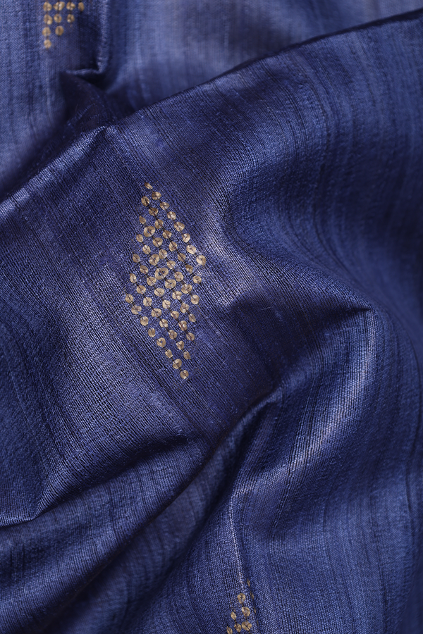 Tussar Silk Saree In Blue With Threadwork Buttas