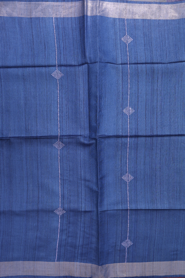 Tussar Silk Saree In Blue With Threadwork Design