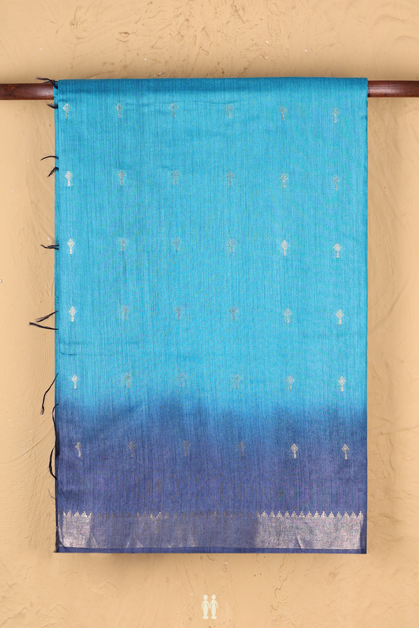 Tussar Silk Saree In Blue With Zari Buttas