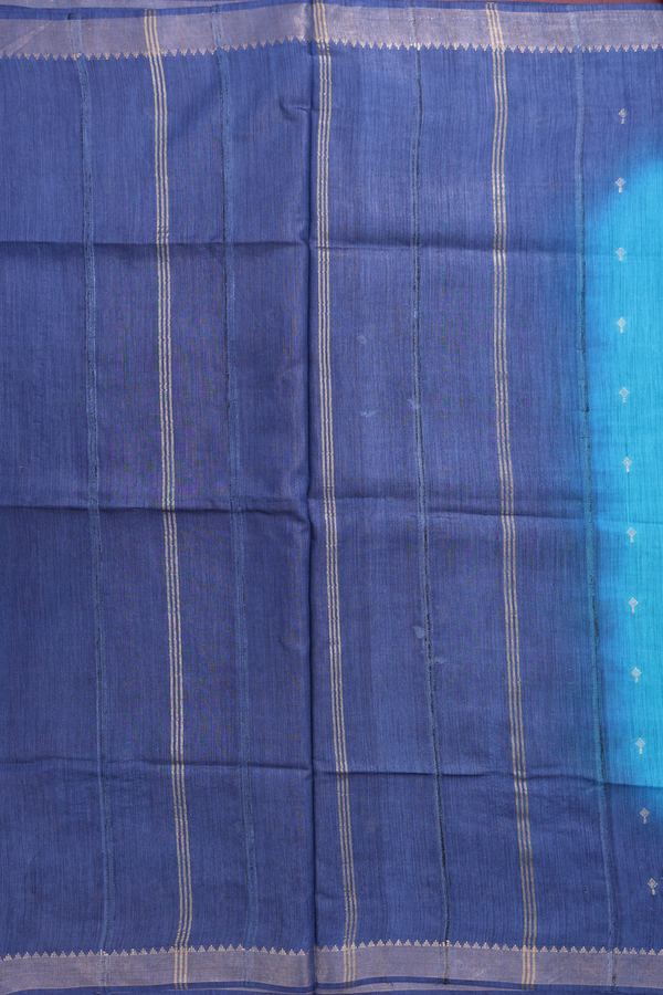 Tussar Silk Saree In Blue With Zari Buttas