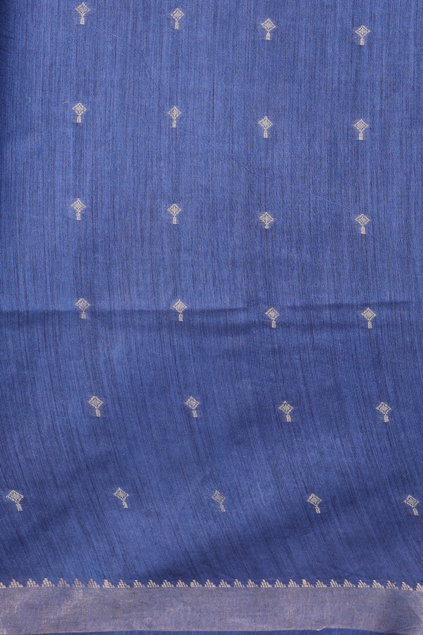 Tussar Silk Saree In Blue With Zari Buttas