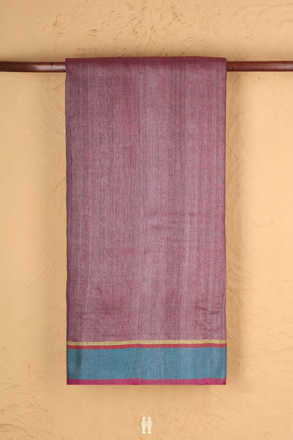 Tussar Silk Saree In Blush Mulberry With Contrast Border