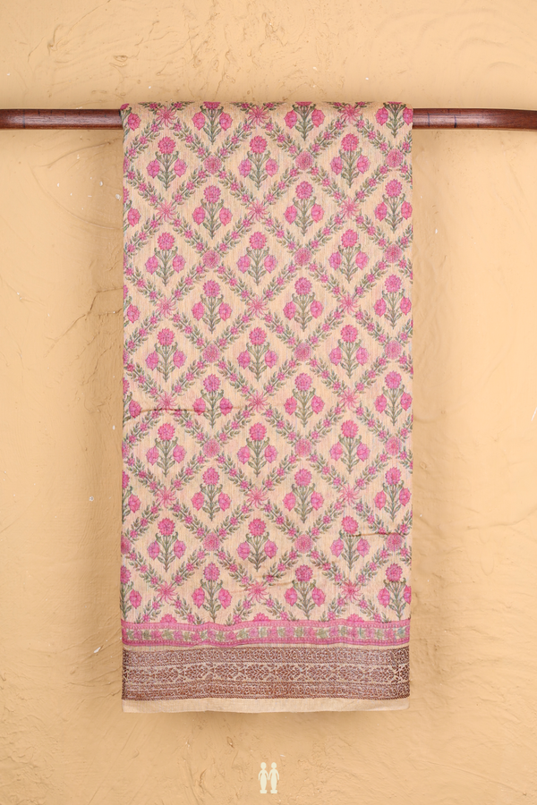 Tussar Silk Saree In Blush Orange With Floral Printed Design