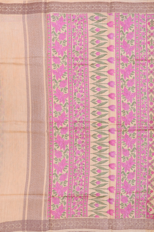 Tussar Silk Saree In Blush Orange With Floral Printed Design