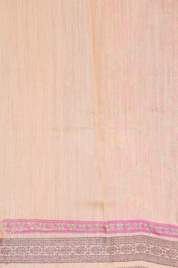 Tussar Silk Saree In Blush Orange With Floral Printed Design
