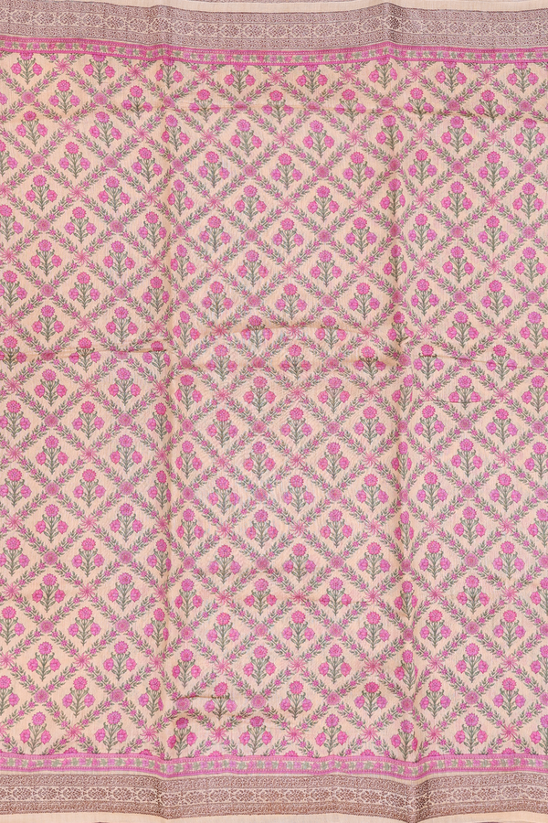 Tussar Silk Saree In Blush Orange With Floral Printed Design