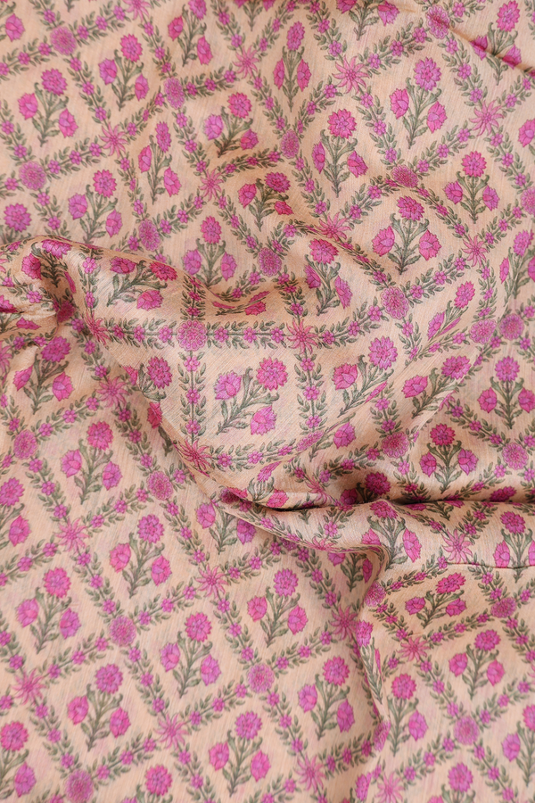 Tussar Silk Saree In Blush Orange With Floral Printed Design