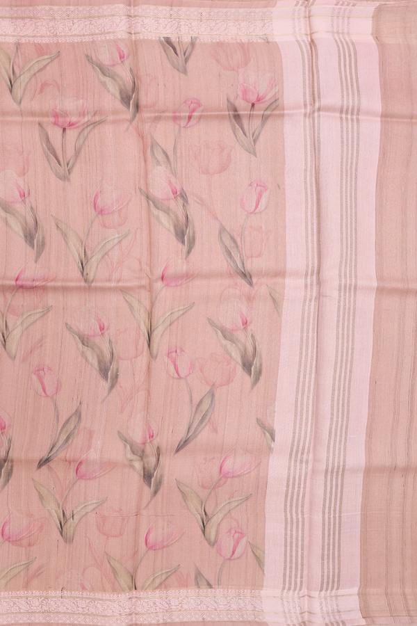 Tussar Silk Saree In Blush Pink With Floral Design
