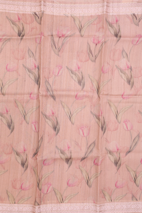 Tussar Silk Saree In Blush Pink With Floral Design