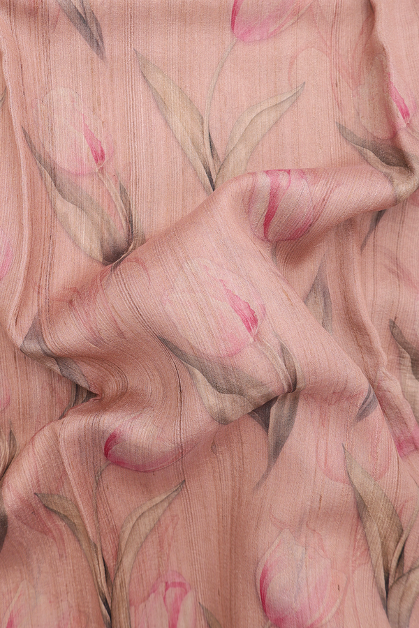 Tussar Silk Saree In Blush Pink With Floral Design