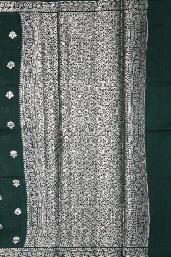 Tussar Silk Saree In Bottle Green With Floral Thread Motifs