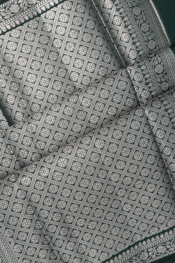 Tussar Silk Saree In Bottle Green With Floral Thread Motifs