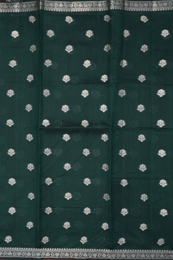 Tussar Silk Saree In Bottle Green With Floral Thread Motifs