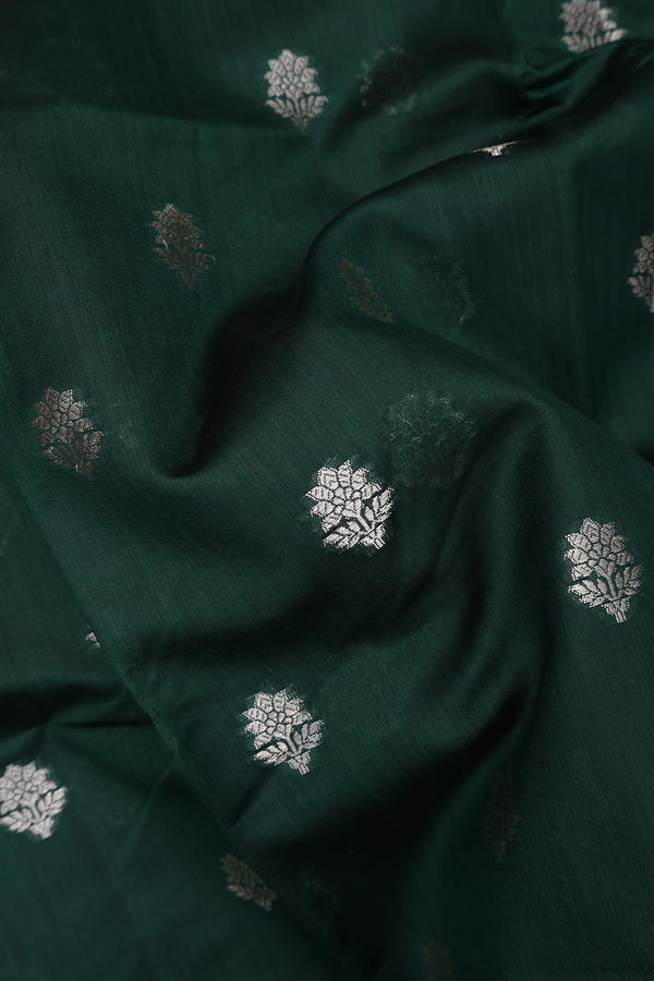 Tussar Silk Saree In Bottle Green With Floral Thread Motifs