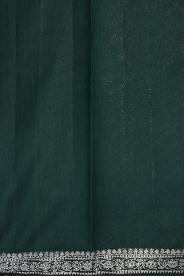 Tussar Silk Saree In Bottle Green With Floral Thread Motifs