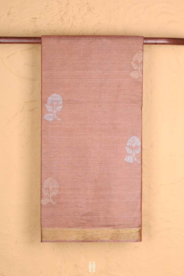 Tussar Silk Saree In Brick Brown With Floral Motifs