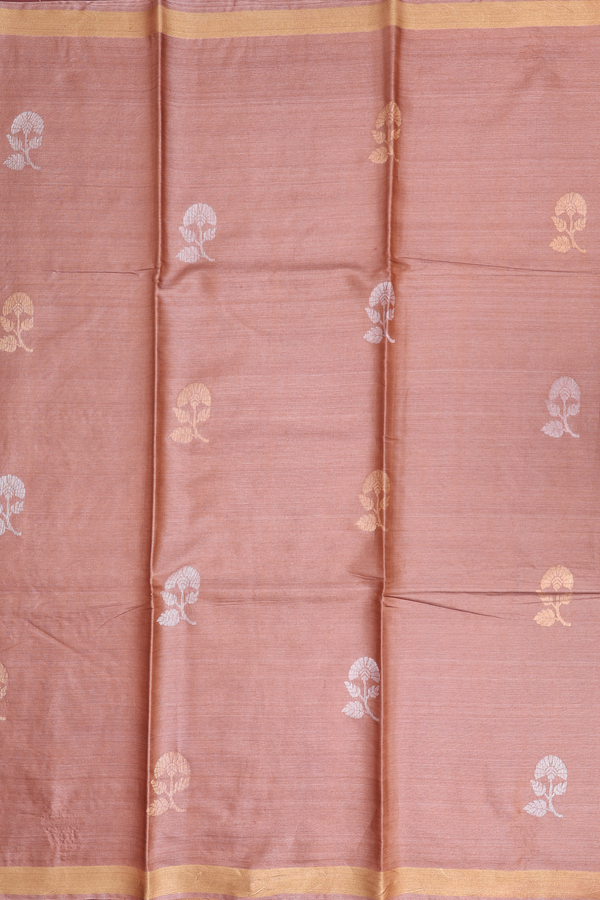 Tussar Silk Saree In Brick Brown With Floral Motifs