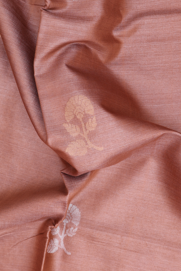 Tussar Silk Saree In Brick Brown With Floral Motifs
