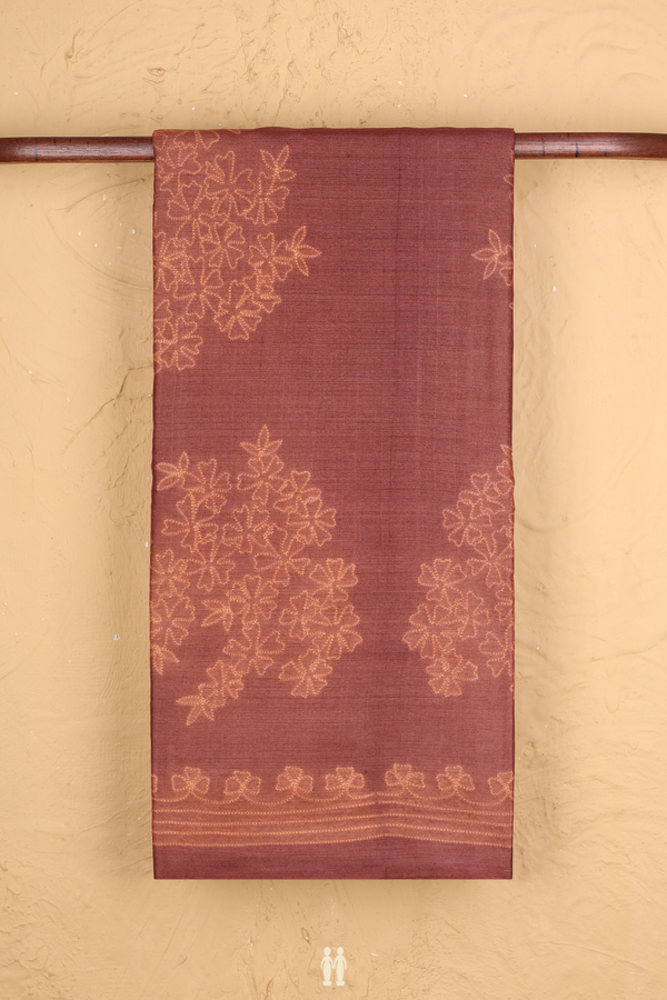 Tussar Silk Saree In Brick Brown With Shibori Design