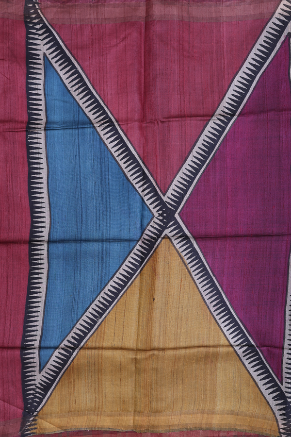 Tussar Silk Saree In Maroon With Stripes Design
