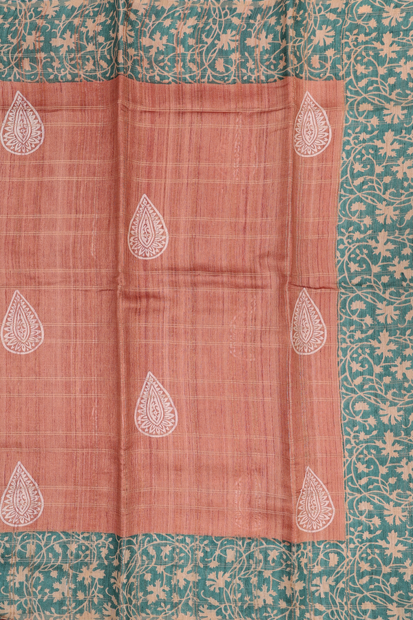 Tussar Silk Saree In Brick Brown With Thilagam Buttas