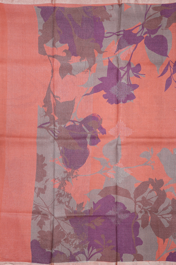 Tussar Silk Saree In Brick Red With Floral Design