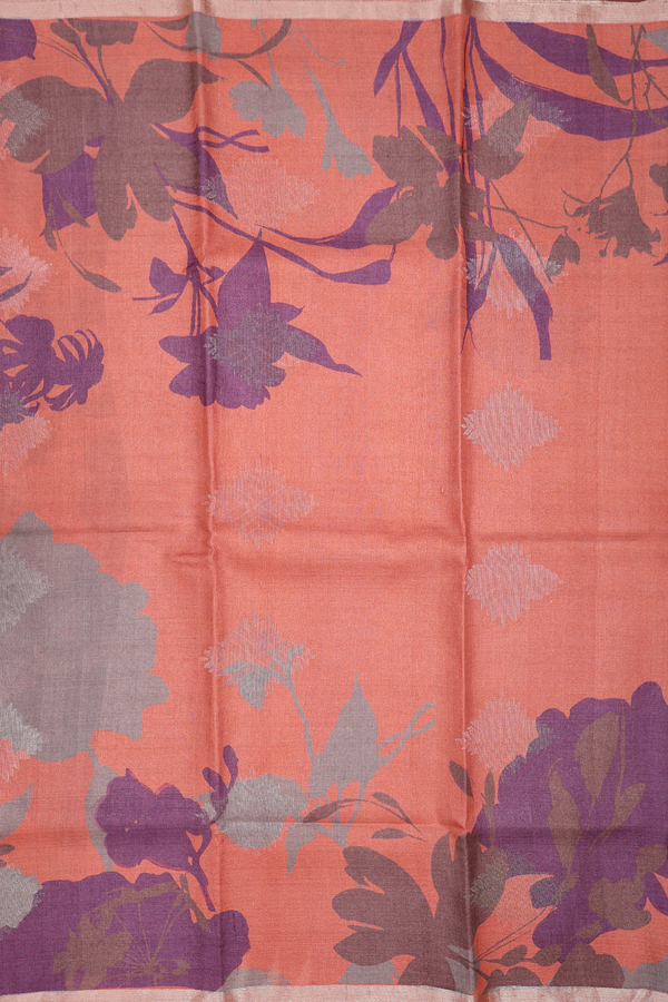 Tussar Silk Saree In Brick Red With Floral Design