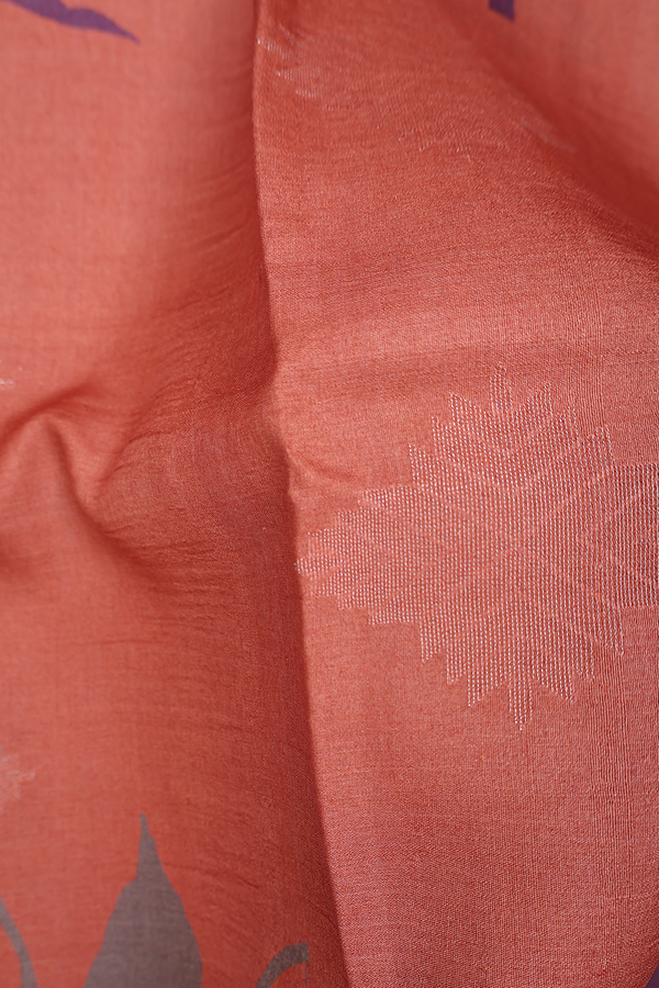 Tussar Silk Saree In Brick Red With Floral Design