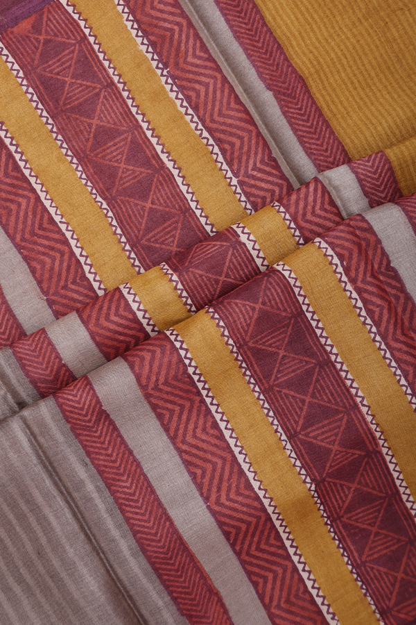 Tussar Silk Saree In Brick Red With Printed Design