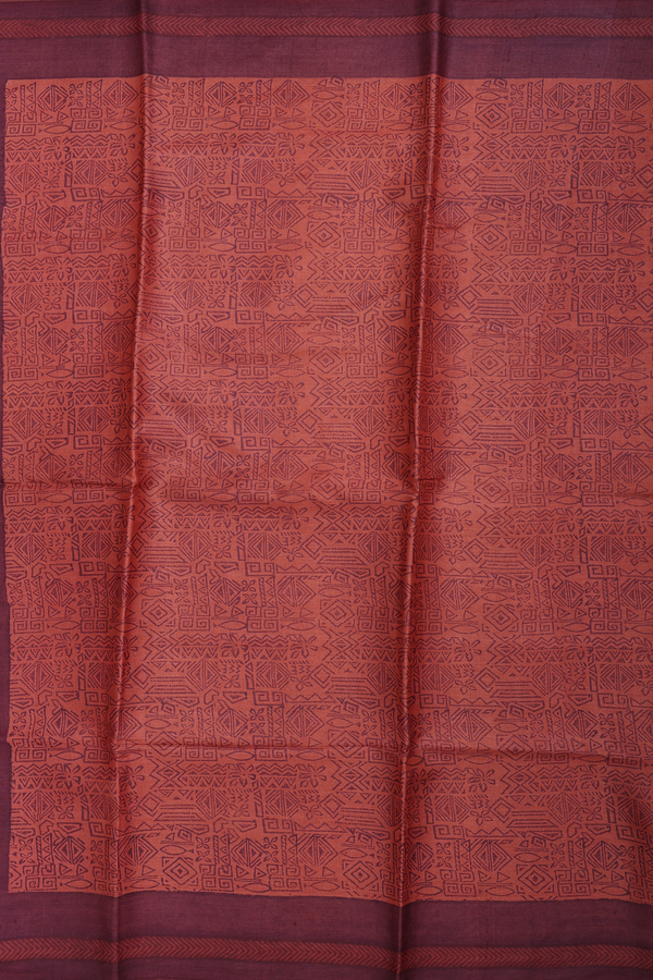 Tussar Silk Saree In Brick Red With Printed Design