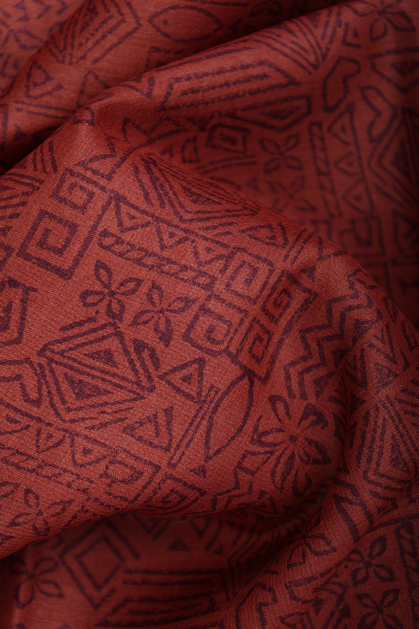 Tussar Silk Saree In Brick Red With Printed Design