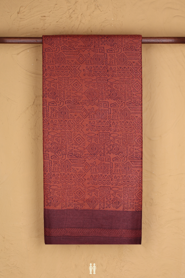 Tussar Silk Saree In Brick Red With Printed Design