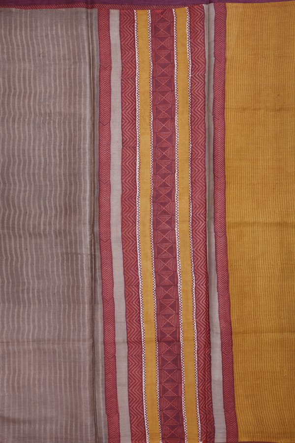 Tussar Silk Saree In Brick Red With Printed Design