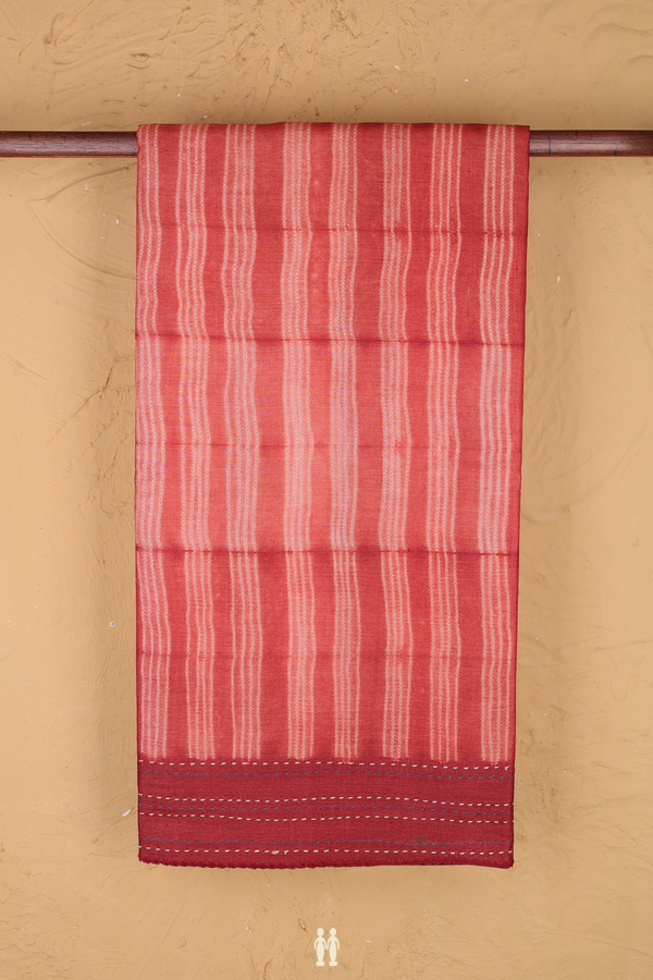 Tussar Silk Saree In Brick Red With Shibori Design