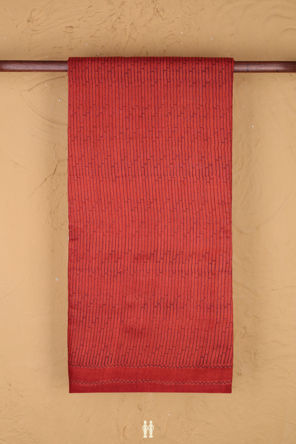 Tussar Silk Saree In Brick Red With Stripes Design