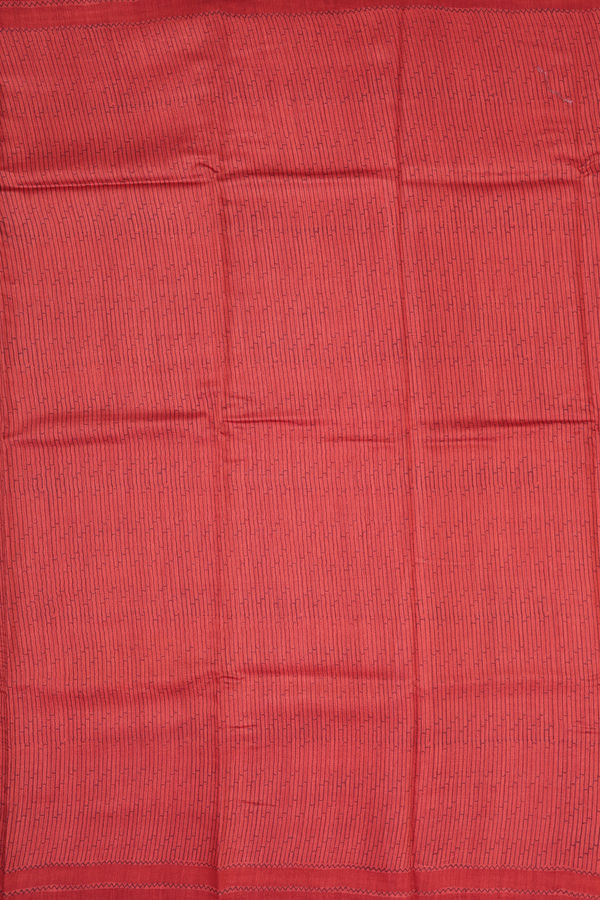 Tussar Silk Saree In Brick Red With Stripes Design