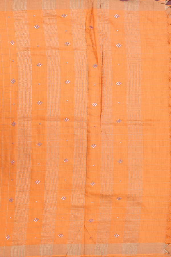 Tussar Silk Saree In Bright Orange With Checks Design