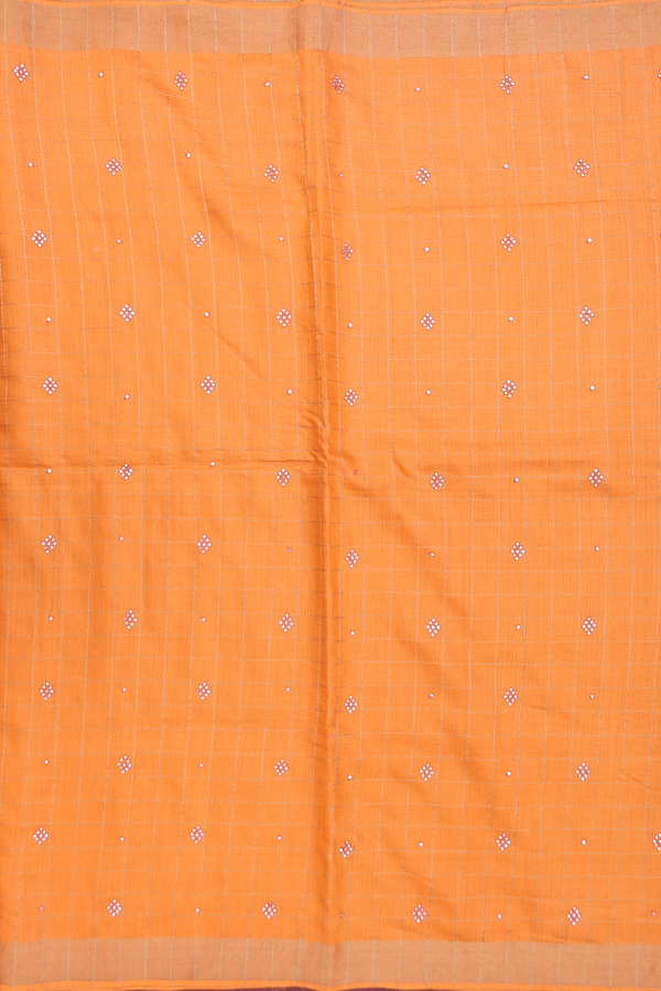 Tussar Silk Saree In Bright Orange With Checks Design