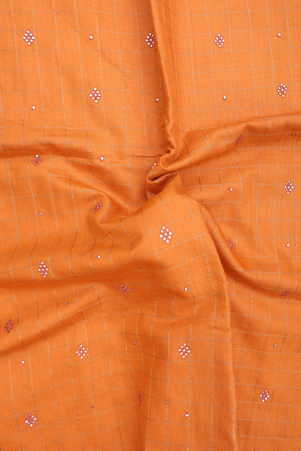 Tussar Silk Saree In Bright Orange With Checks Design