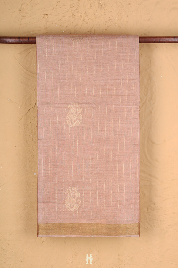 Tussar Silk Saree In Brown Along Stripes With Motifs