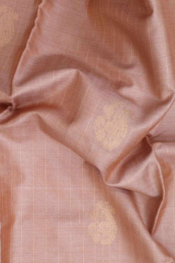 Tussar Silk Saree In Brown Along Stripes With Motifs