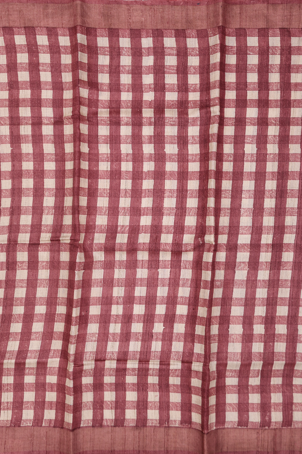 Tussar Silk Saree In Brown And Beige With Checks Design