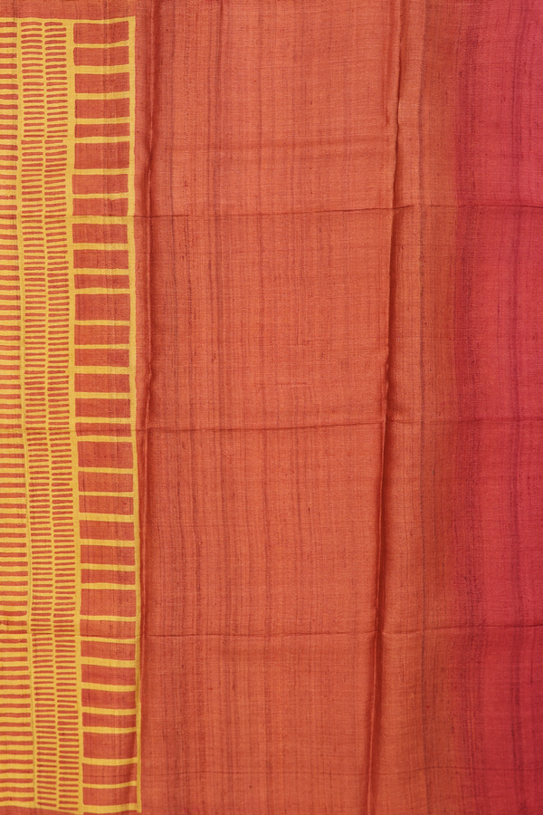 Tussar Silk Saree In Brown And Yellow With Printed Design