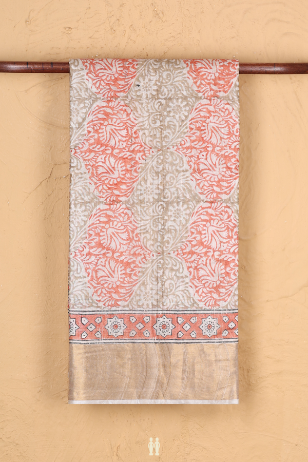 Tussar Silk Saree In Brown With Allover Design