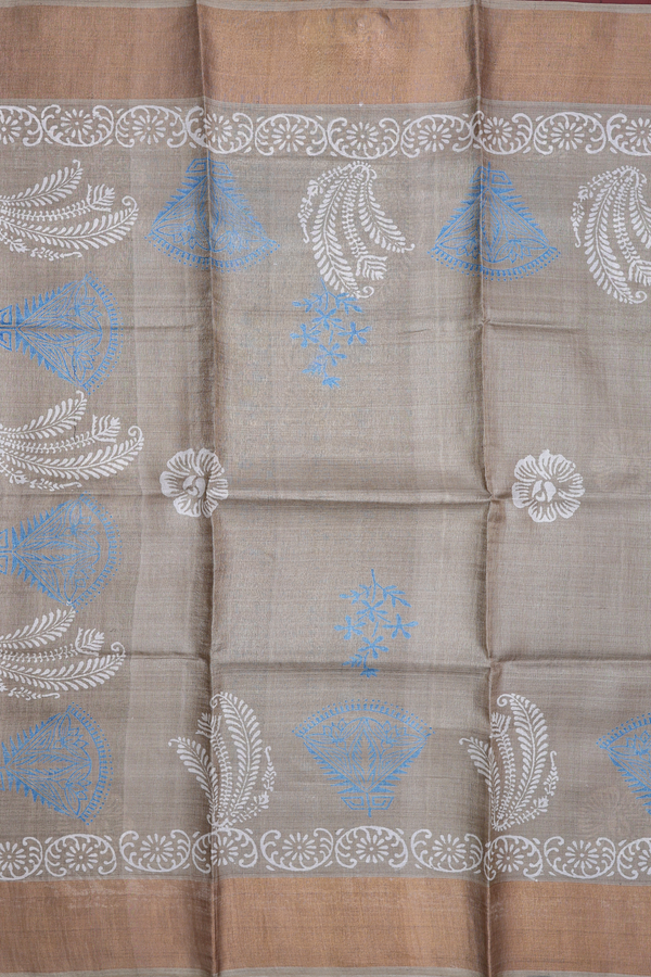 Tussar Silk Saree In Brown With Allover Design