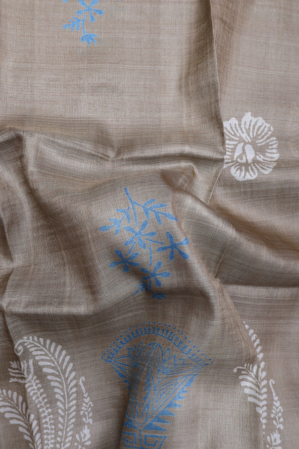 Tussar Silk Saree In Brown With Allover Design