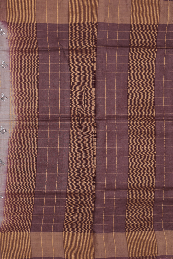 Tussar Silk Saree In Brown With Checks Design