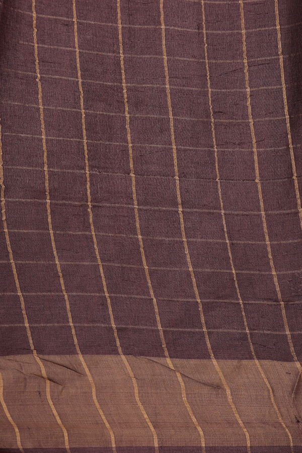 Tussar Silk Saree In Brown With Checks Design
